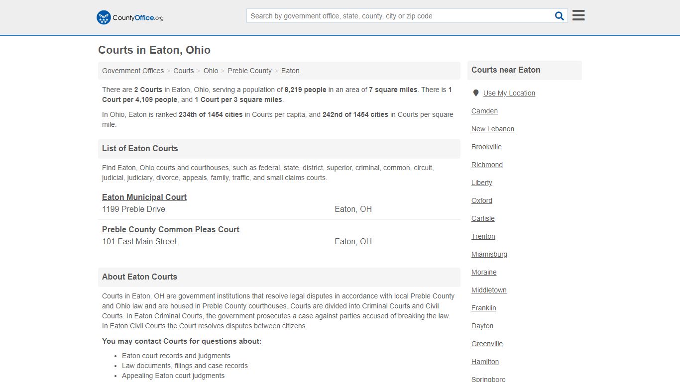 Courts - Eaton, OH (Court Records & Calendars) - County Office